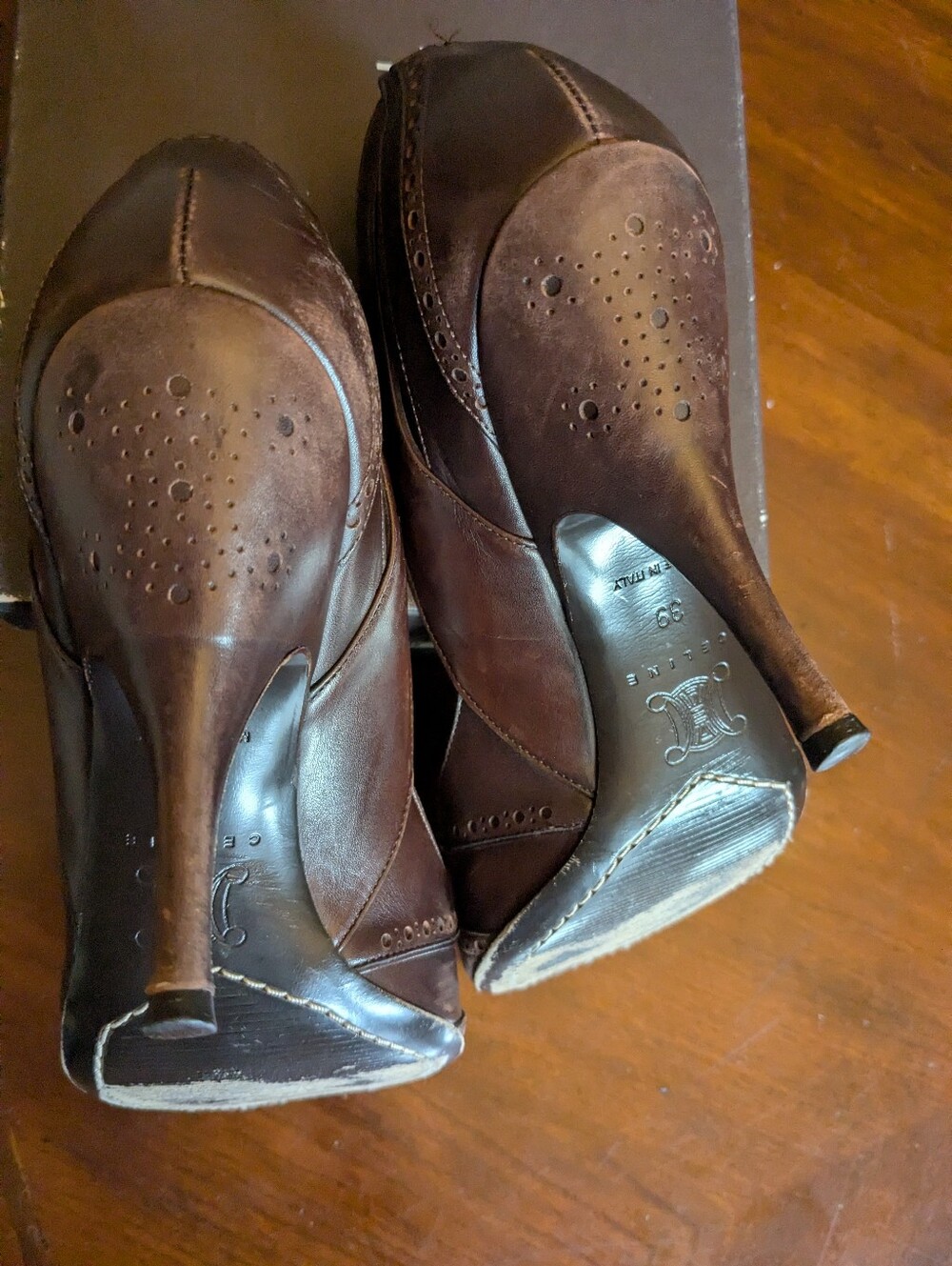Celine Brown Peep-Toe Heels - Picture 7 of 13